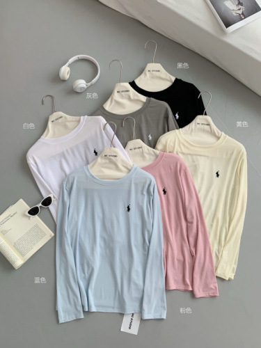 Classic pony embroidery long-sleeved airy sunscreen T-shirt for women summer lazy light air-conditioned blouse top