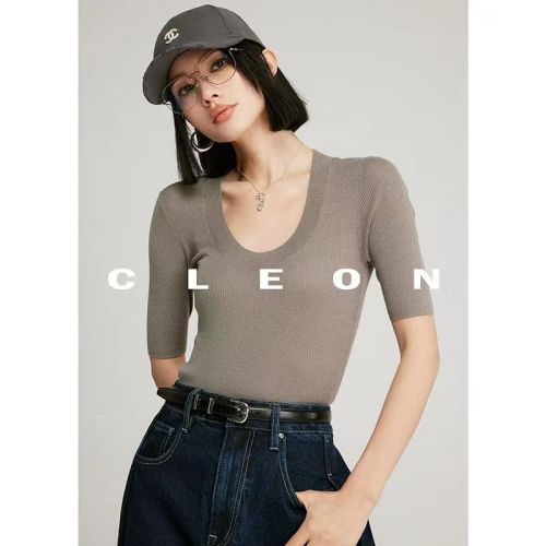 Cleon Spring 2/60 120s Merino wool pullover slim long-sleeved round neck bottoming sweater for women