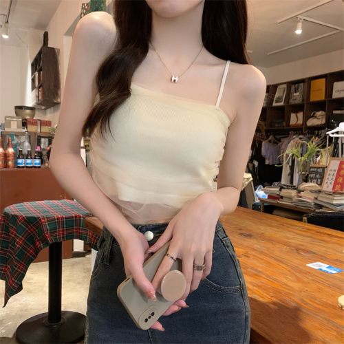 Photographed New Version Korean Style Design Net Two-Layer Tank Top with Straps