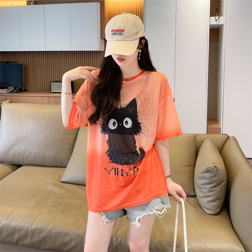 First real shot of 100 polyester ice silk sun protection clothing summer nano silk T-shirt female Internet celebrity ins trend super hot versatile top