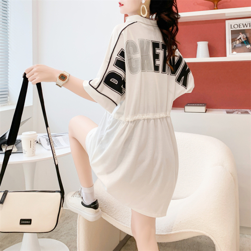 First real shot of 6535 cotton simple casual letter printed T-shirt summer new mid-length waist short-sleeved top