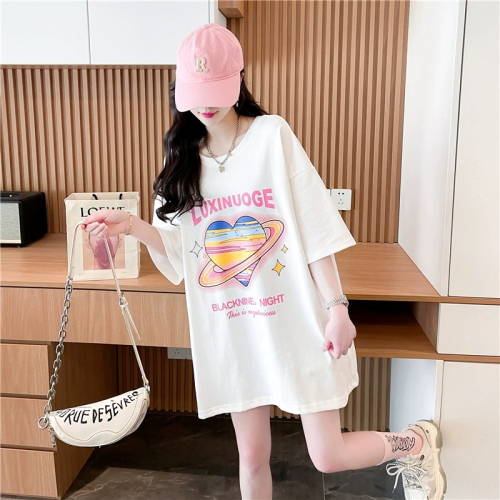 Quality/Pure Cotton/Mid-Length Heavy Industry Loose Backless Bow Design T-shirt