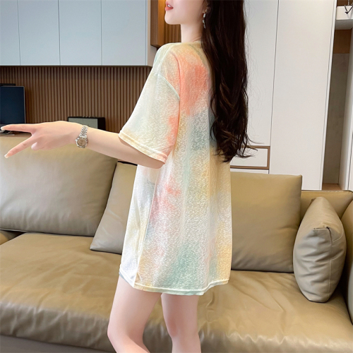 First real shot of 100 polyester ice silk sun protection clothing summer nano silk T-shirt female Internet celebrity ins trend super hot versatile top