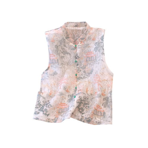 High-end heavy industry embroidered vest for women's spring and autumn new Chinese style organza stand-up collar vest jacket top