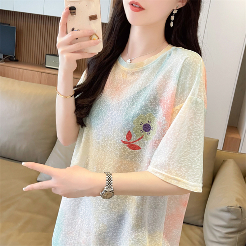 First real shot of 100 polyester ice silk sun protection clothing summer nano silk T-shirt female Internet celebrity ins trend super hot versatile top