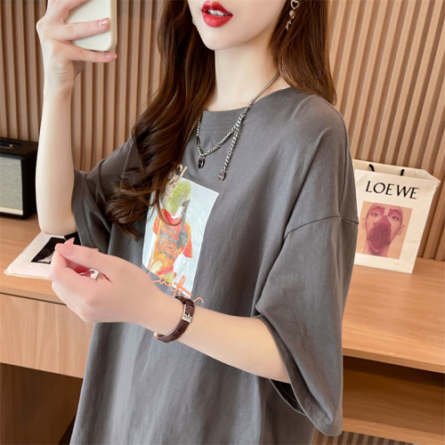 First real shot quality/pure cotton/back collar/mid-length loose heavy industry slit embroidered T-shirt