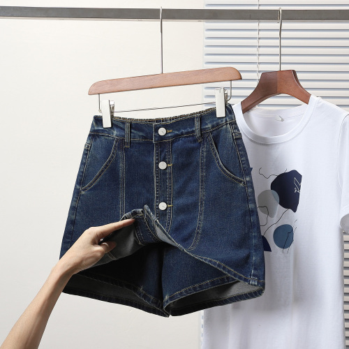 Real shot of summer large size elastic elastic waist loose anti-exposure denim skirt pants fat MM casual shorts skirt