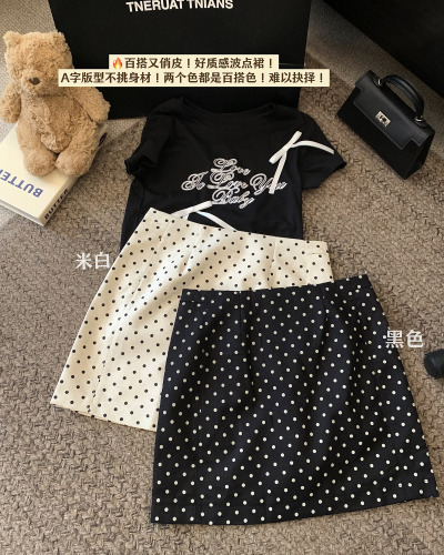 Real shot ~ Polka dot skirt for women 2024 high-waisted hot girl slimming A-line one-step hip-covering short skirt