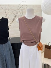 40 pieces 1x1 210g 2024 summer round neck short vest t-shirt women's sleeveless bottoming shirt top