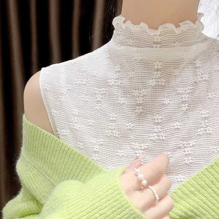 New fungus fake collar women's spring and summer high collar sleeveless vest lace decorative neckline hollow sexy mesh bottoming shirt