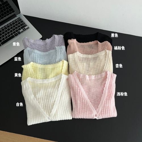 White v-neck ice silk knitted sun protection cardigan thin women's shawl summer with suspender dress and small blouse