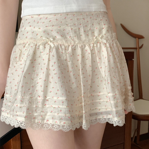 Real shot of summer sweet style bow lace skirt for women 2024 floral pure desire versatile short skirt