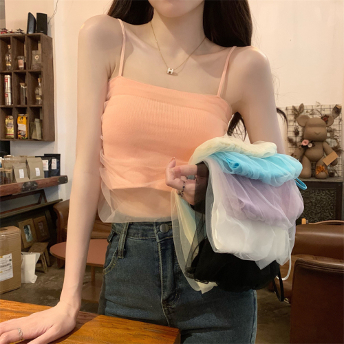Photographed New Version Korean Style Design Net Two-Layer Tank Top with Straps