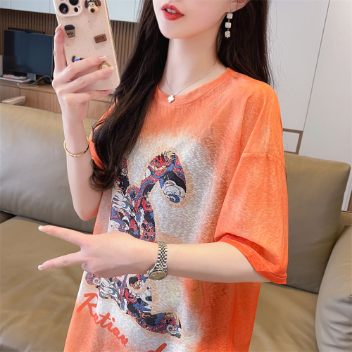 First real shot of 100 polyester ice silk sun protection clothing summer nano silk T-shirt female Internet celebrity ins trend super hot versatile top