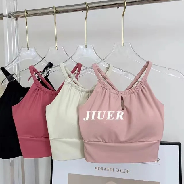 Nude fixed chest pad halter neck sports bra Beautiful back yoga wear camisole anti-shock quick-drying fitness bra