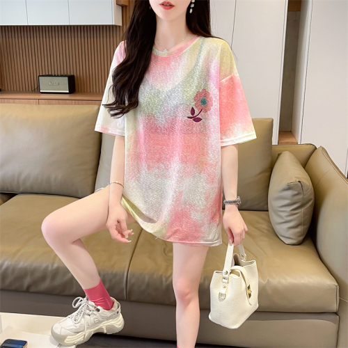 First real shot of 100 polyester ice silk sun protection clothing summer nano silk T-shirt female Internet celebrity ins trend super hot versatile top