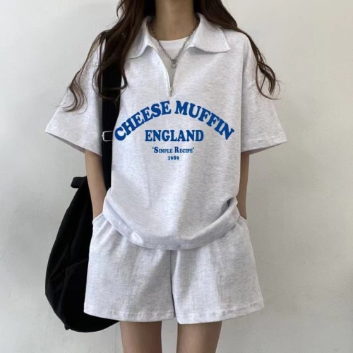 学院风休闲短袖短裤学生日系可爱女运动服套装女搭配两件套字母