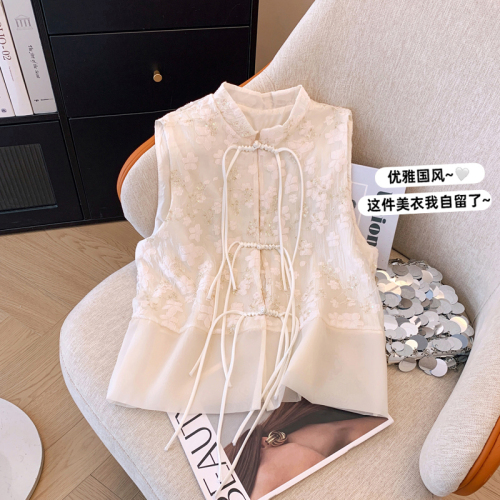 New Chinese style jacquard disc buckle vest for women 2024 new spring style high-end vest temperament short top