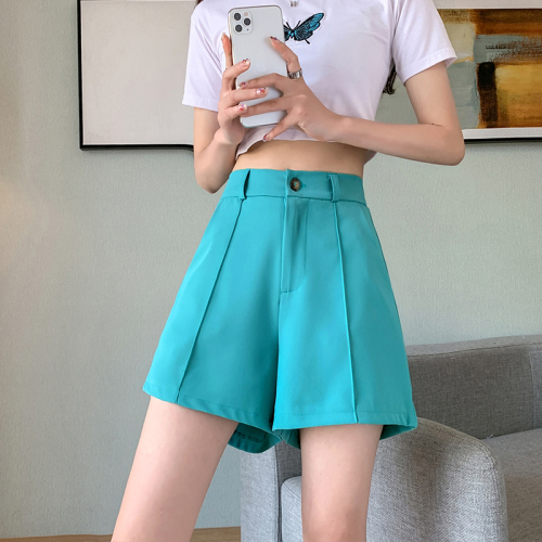 Real shot of suit shorts for women in summer thin wide-legged loose a-line high-waisted mid-pants large size fat five-point casual pants