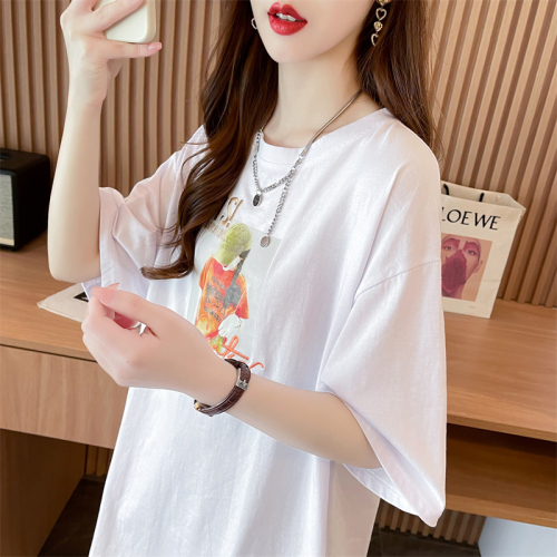 First real shot quality/pure cotton/back collar/mid-length loose heavy industry slit embroidered T-shirt