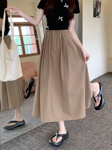 Actual shot ~ 2024 new Korean style khaki skirt, long skirt, niche workwear, high waist a-line skirt, umbrella skirt for women