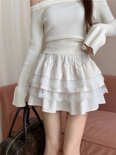 Sweet lace cake skirt slimming high-waisted skirt high-end small A-line skirt short skirt