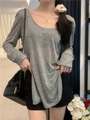 Real shot of new summer loose long-sleeved T-shirt sun protection blouse top