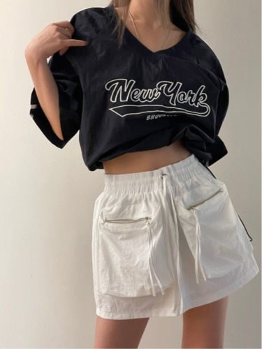 韩国夏季新款~刺绣英文字母运动尼龙短袖T恤上衣宽松中性风球衣