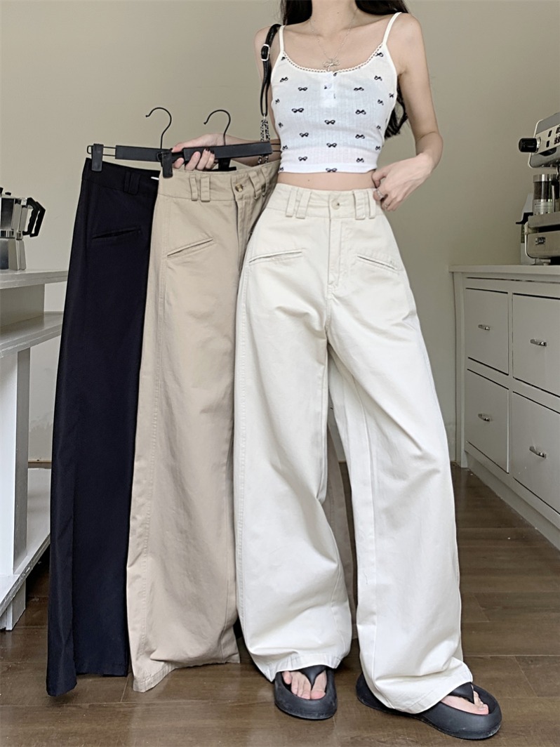 Real shot American high waist straight tube suit pants loose and slimming wide leg casual pants 