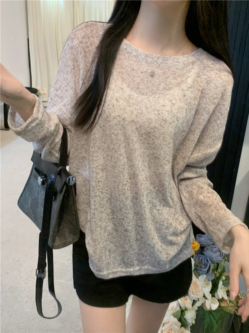 實拍 夏季顯瘦薄款寬鬆長袖針織防曬衫T恤上衣女