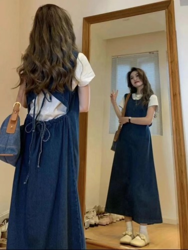 2024 new summer Korean style mid-length sleeveless back strapped back retro dress for women