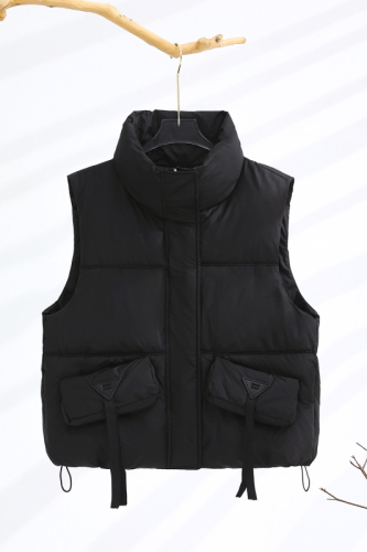 Real shot of streamer down cotton vest for women 2024 autumn and winter new style casual versatile layered solid color vest jacket for women