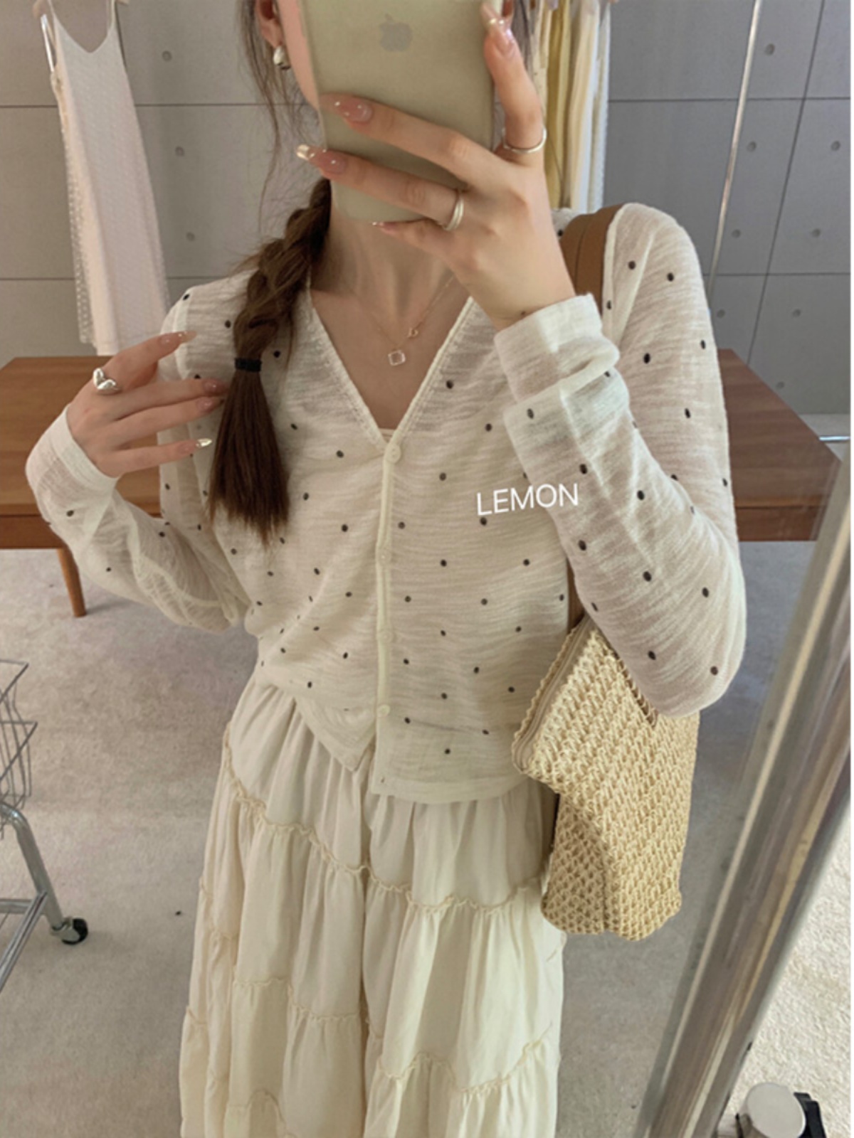 Korean linen ice silk polka dot sun protection cardigan for women 2024 summer ultra-thin polka dots with suspender skirt and slim top