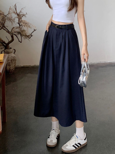 Actual shot ~ New Korean style design semi-elastic waist skirt A-line skirt with belt