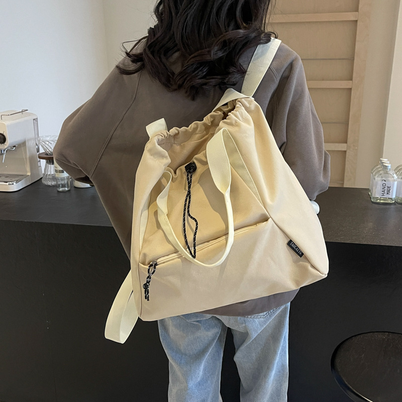 Women's Lightweight Backpack Simple Casual School Bag Large Capacity Nylon Drawstring Foldable Dual-Shoulder Backpack