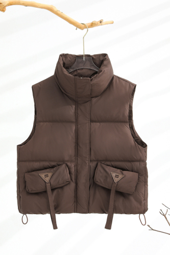 Real shot of streamer down cotton vest for women 2024 autumn and winter new style casual versatile layered solid color vest jacket for women