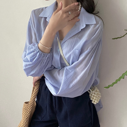 韩国chic春季法式气质翻领小心机后背开叉设计感微透薄款防晒衬衫