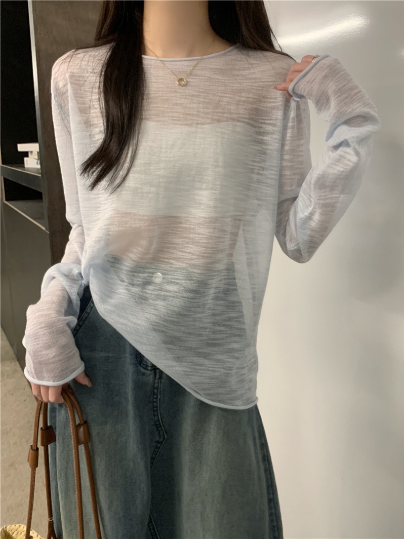 實拍  夏季薄款韓版寬鬆針織衫防曬衣長袖上衣女