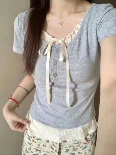 2*2 Free Style with Padded Bra and Color Matching Short Sleeve T-shirt 