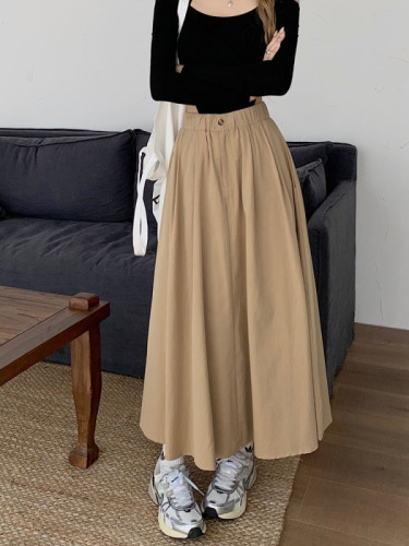 Actual shot ~ 2024 new Korean style design elastic waist long A-line skirt versatile slimming skirt