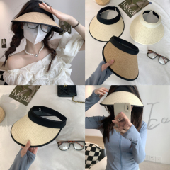 Photographed Foldable Open-Top Hat Black Rubber UV Protection Hair Band Sun Hat Grass Weave Fashionable Hat