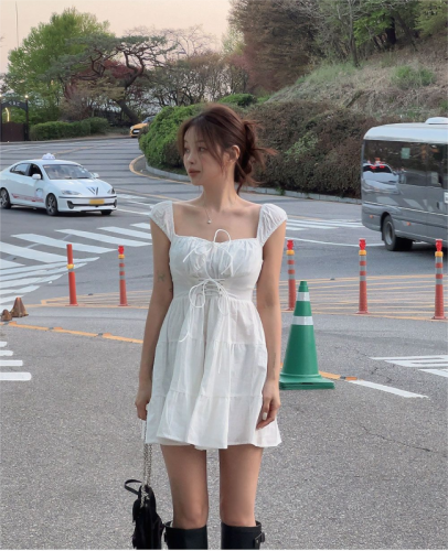 韩国chic复古修身白色连衣裙夏季甜美无袖背心裙