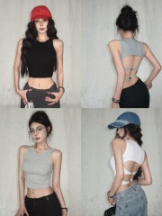 Real shot of summer hollow vest with chest pad for women, summer design niche outer wear suspender sleeveless backless top