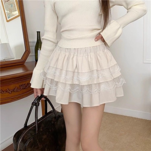 Sweet lace cake skirt slimming high-waisted skirt high-end small A-line skirt short skirt