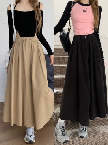 Actual shot ~ 2024 new Korean style design elastic waist long A-line skirt versatile slimming skirt