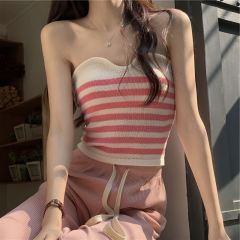 Small v-neck knitted women's suit with bottoming and beautiful back, sexy slimming tube top, Thai style top, cool silk