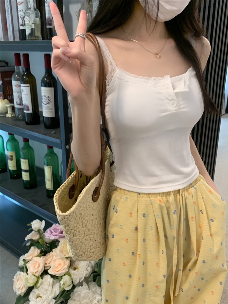 實拍  夏季新款帶胸墊蕾絲小背心吊帶女