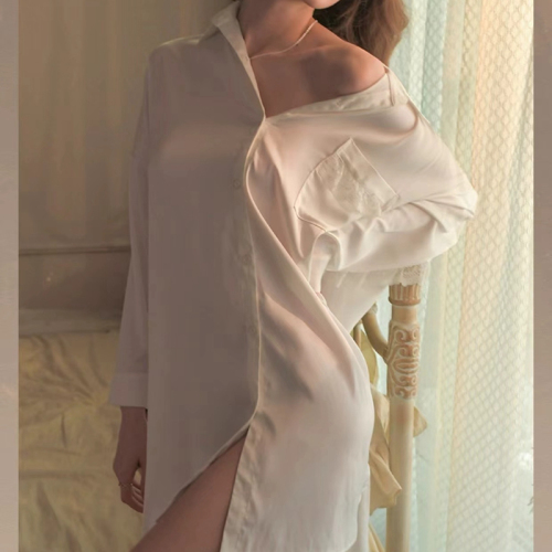 Net picture of sexy pajamas, good quality shirt, nightgown, boyfriend style skirt, lace, white high-end home clothes