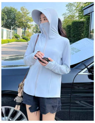 Sun protection clothing for women 2024 summer mid-length new style ice silk UV breathable thin loose coat short in front and long in back