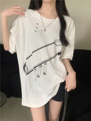 Real shot Summer new design pin stitching long and short short-sleeved T-shirt